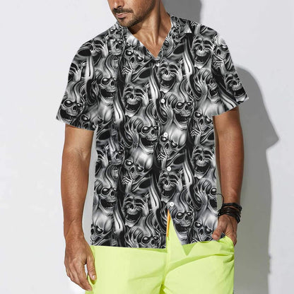 Horror Black And White Skull Day Of The Dead Hawaiian Shirt, Hawaiian Shirt Gift, Christmas Gift