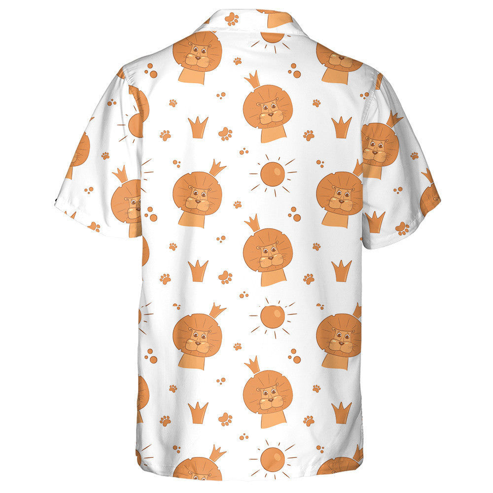 Funny Lion In Crown With Sun And Footprint Hawaiian Shirt, Hawaiian Shirt Gift, Christmas Gift
