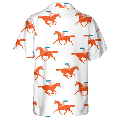 Funny Cartoon Illustration Girl Riding Red Horses Hawaiian Shirt, Hawaiian Shirt Gift, Christmas Gift