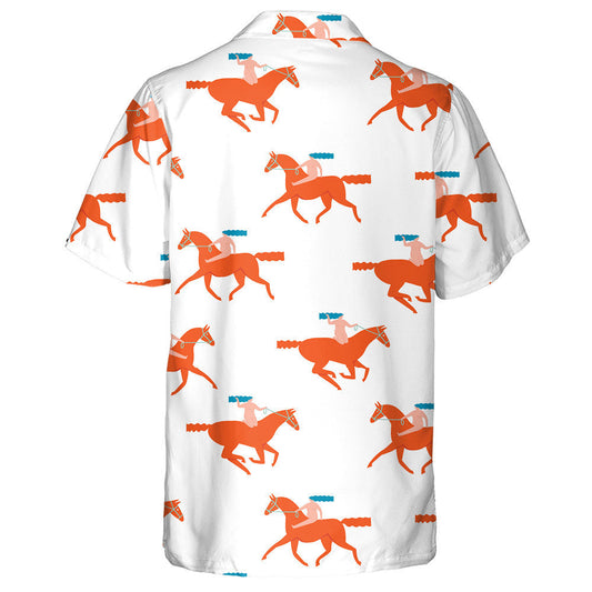 Funny Cartoon Illustration Girl Riding Red Horses Hawaiian Shirt, Hawaiian Shirt Gift, Christmas Gift