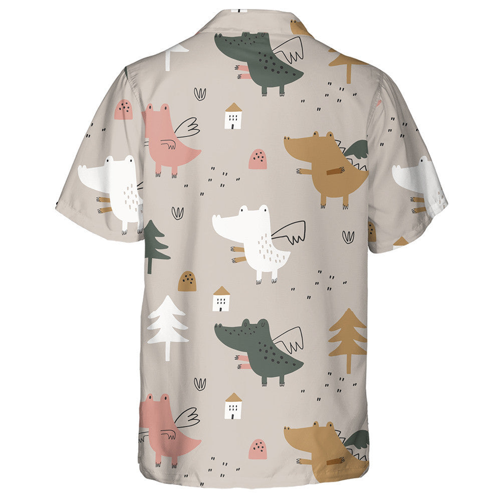 Cute Baby Dragons On Beige Background Hawaiian Shirt,Hawaiian Shirt Gift, Christmas Gift