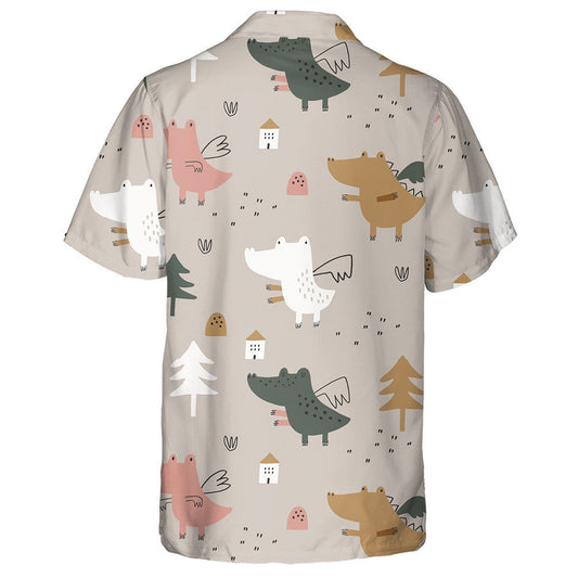 Cute Baby Dragons On Beige Background Hawaiian Shirt,Hawaiian Shirt Gift, Christmas Gift