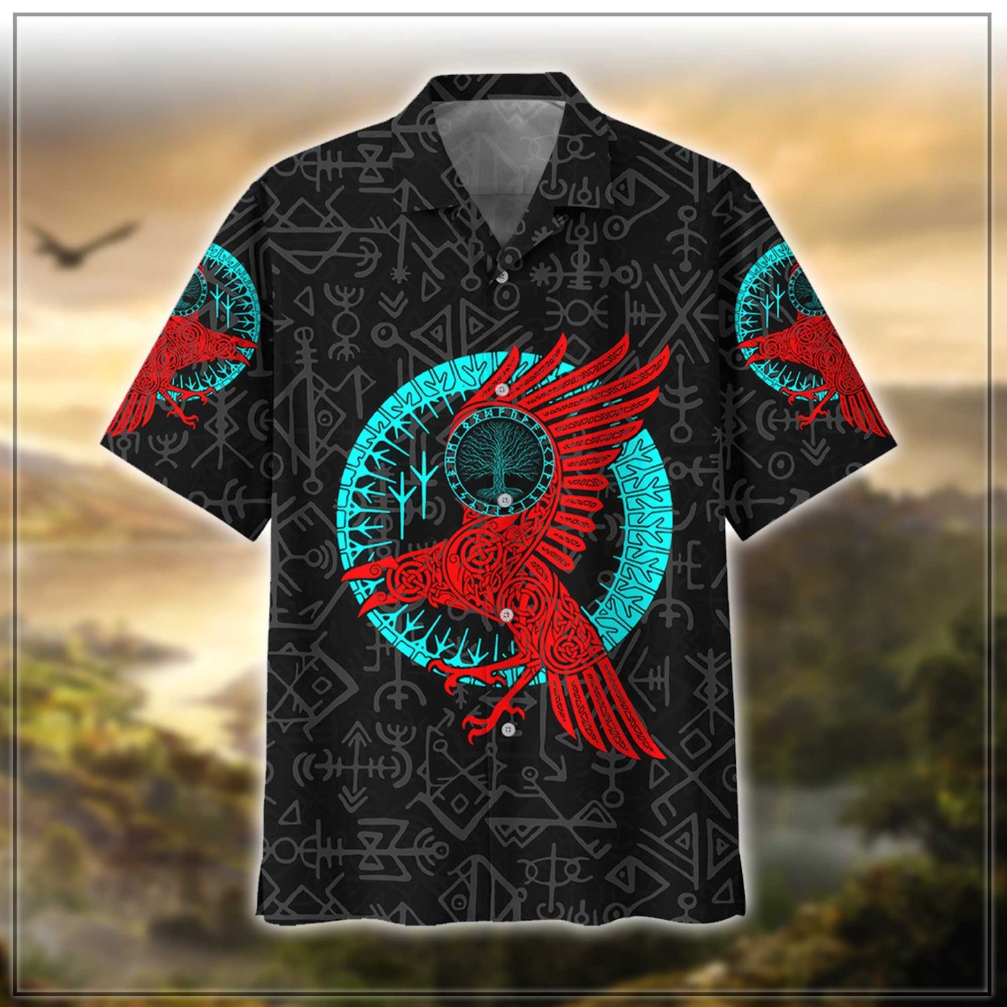 Red And Blue Viking Pattern Hawaiian Shirt,Hawaiian Shirt Gift, Christmas Gift
