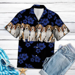 Awesome Beagle With Blue Hibiscus Design Hawaiian Shirt, Hawaiian For Gift