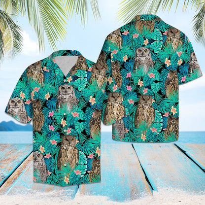 Owl Tropical Palm Leaves Summer Vacation Themed Hawaiian Shirt Hawaiian Shirt Gift, Christmas Gift