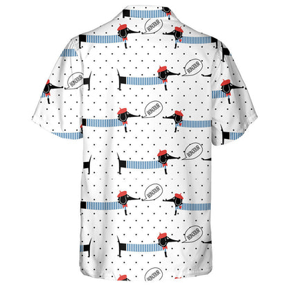French Style Dachshund Saying Bonjour On Polka Dots Hawaiian Shirt, Hawaiian Shirt Gift, Christmas Gift