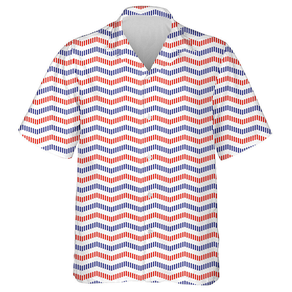 Chevron Zigzag Lines By Blue And Red Colors Pattern Hawaiian Shirt, Hawaiian Shirt Gift, Christmas Gift