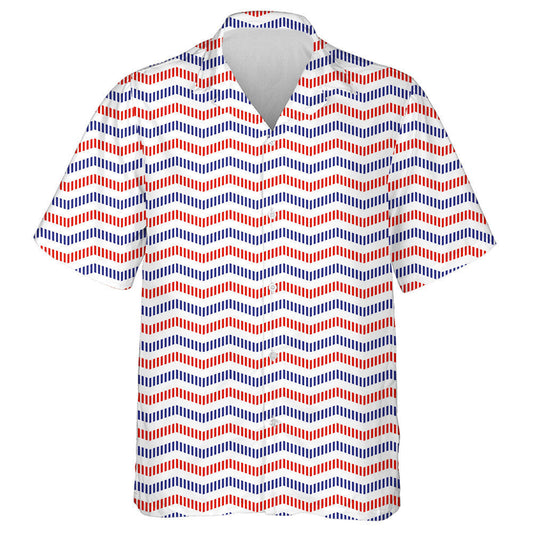 Chevron Zigzag Lines By Blue And Red Colors Pattern Hawaiian Shirt, Hawaiian Shirt Gift, Christmas Gift