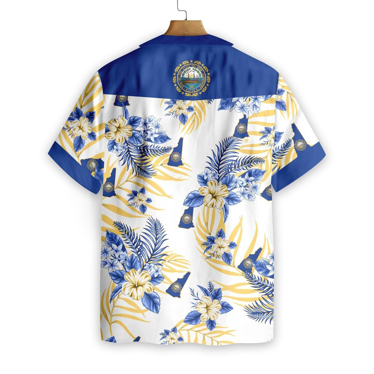 Palm Leaf Blue And New Hampshire Proud Background Hawaiian Shirt, Hawaiian Shirt Gift, Christmas Gift