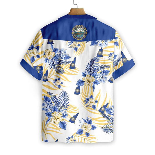 Palm Leaf Blue And New Hampshire Proud Background Hawaiian Shirt, Hawaiian Shirt Gift, Christmas Gift