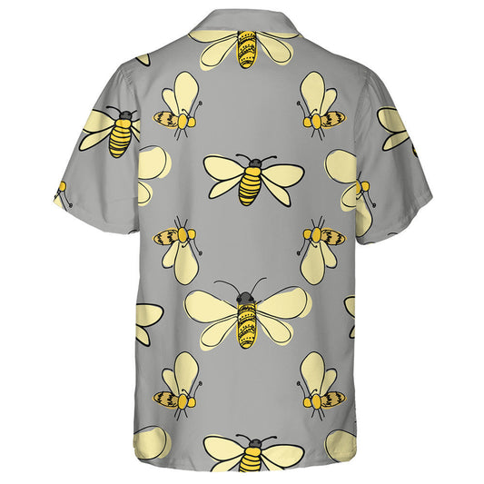 Natural Summer Bright Bees Flying Around On Gray Hawaiian Shirt, Hawaiian Shirt Gift, Christmas Gift