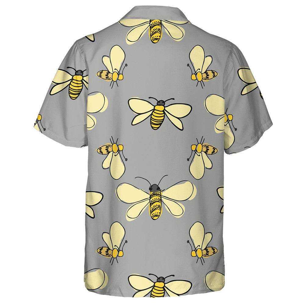 Natural Summer Bright Bees Flying Around On Gray Hawaiian Shirt, Hawaiian Shirt Gift, Christmas Gift