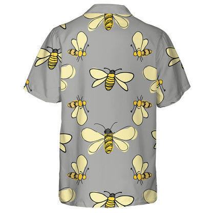 Natural Summer Bright Bees Flying Around On Gray Hawaiian Shirt, Hawaiian Shirt Gift, Christmas Gift