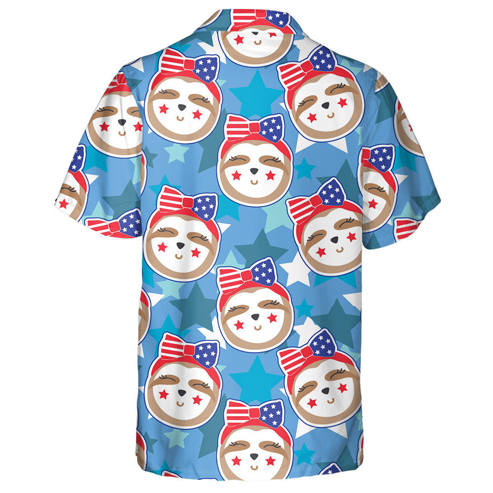 Cute Sloth Smiling Faces Patriotic Blue Star Background Hawaiian Shirt, Hawaiian Shirt Gift, Christmas Gift