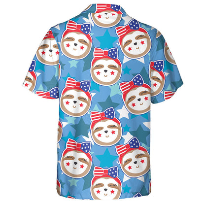 Cute Sloth Smiling Faces Patriotic Blue Star Background Hawaiian Shirt, Hawaiian Shirt Gift, Christmas Gift