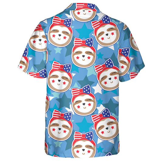 Cute Sloth Smiling Faces Patriotic Blue Star Background Hawaiian Shirt, Hawaiian Shirt Gift, Christmas Gift