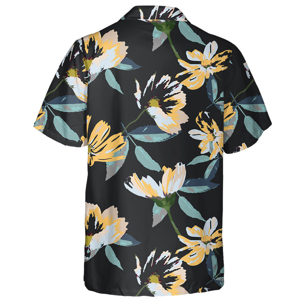 Watercolor Impressive Yellow Flower Branch On Black Design Hawaiian Shirt, Hawaiian Shirt Gift, Christmas Gift