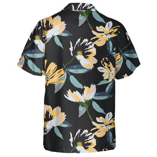 Watercolor Impressive Yellow Flower Branch On Black Design Hawaiian Shirt, Hawaiian Shirt Gift, Christmas Gift