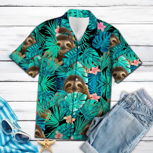 Sloth Tropical Palm Leaves Summer Vacation Gift Ideal Hawaiian Shirt, Hawaiian Shirt Gift, Christmas Gift