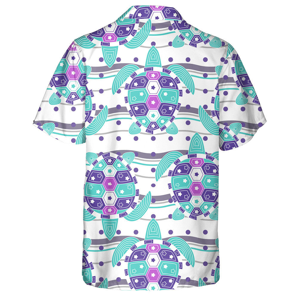 Little Cute Turtle Silhouette And With Waves Hawaiian Shirt, Hawaiian Shirt Gift, Christmas Gift
