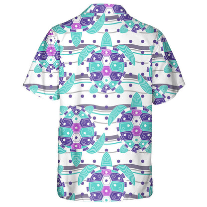 Little Cute Turtle Silhouette And With Waves Hawaiian Shirt, Hawaiian Shirt Gift, Christmas Gift