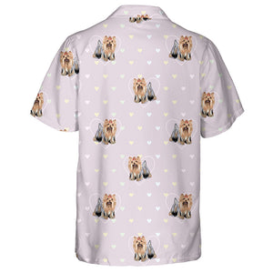 Yorkshire Terrier And Colored Hearts On Pink Hawaiian Shirt, Hawaiian Shirt Gift, Christmas Gift