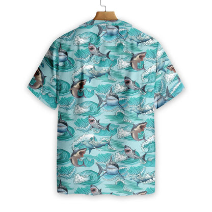 Sharks On Sea Waves Design Hawaiian Shirt, Hawaiian Shirt Gift, Christmas Gift