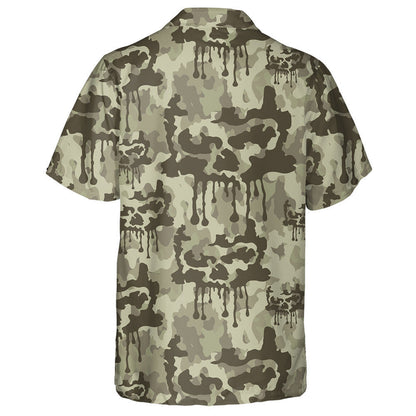 Melting Green Colors Painting Camo With Skulls Pattern Hawaiian Shirt , Hawaiian Shirt Gift, Christmas Gift