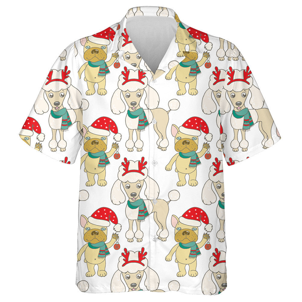 Christmas Cute Poodle Wearing Deer Horn Hawaiian Shirt, Hawaiian Shirt Gift, Christmas Gift.