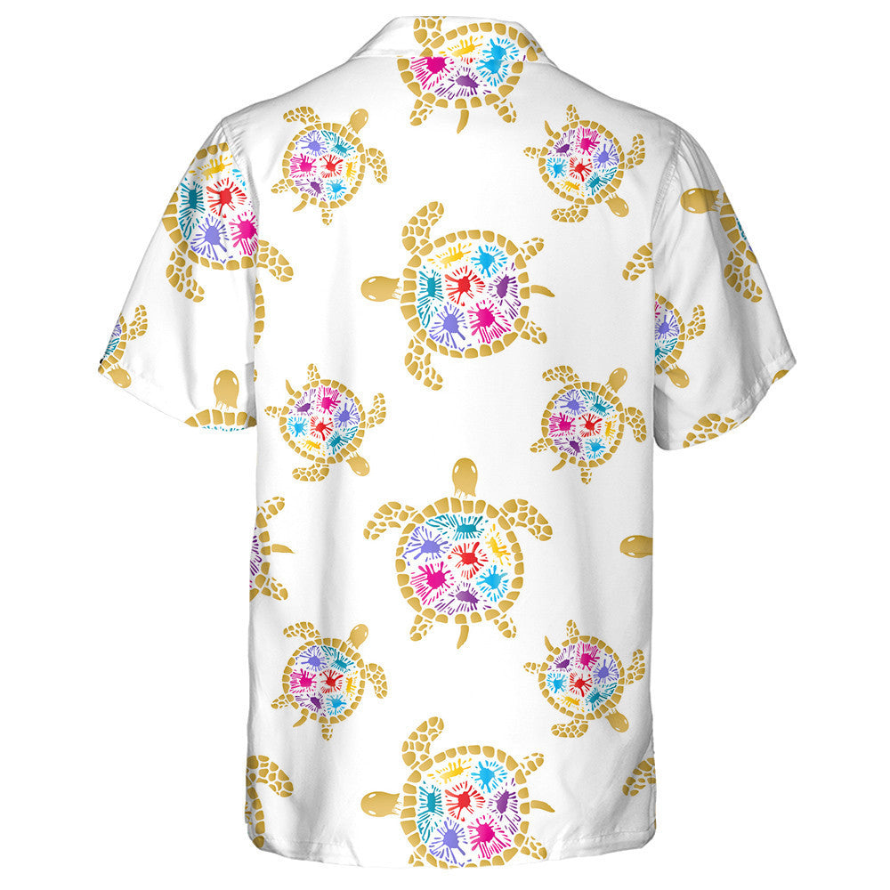 Sea Turtle With Colored Blots On The Shell Hawaiian Shirt, Hawaiian Shirt Gift, Christmas Gift