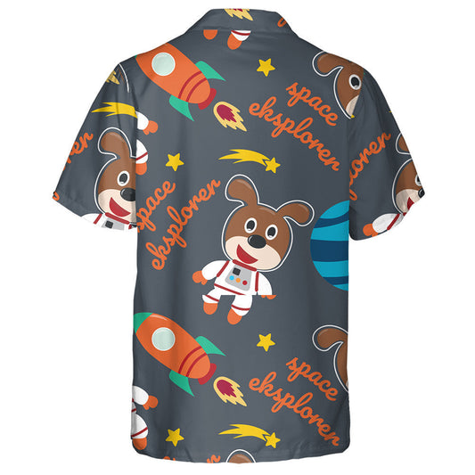 Cute Astronaut Dog In Space With Cartoon Style Hawaiian Shirt, Hawaiian Shirt Gift, Christmas Gift
