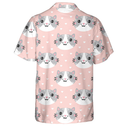 Cute Cat Muzzle On A Pink Background With Hearts Hawaiian Shirt, Hawaiian Shirt Gift, Christmas Gift