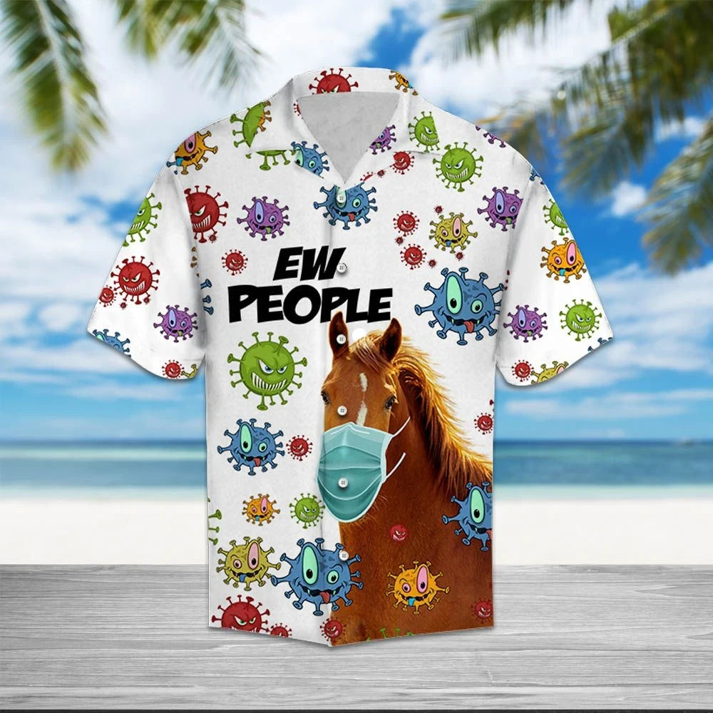 Horse Wearing Face Mask Ew People Pattern Hawaiian Shirt, Hawaiian Shirt Gift, Christmas Gift