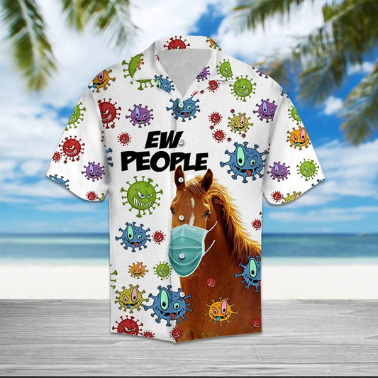Horse Wearing Face Mask Ew People Pattern Hawaiian Shirt, Hawaiian Shirt Gift, Christmas Gift