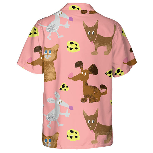 Adorable Dog And Cheese On Pink Background Hawaiian Shirt, Hawaiian Shirt Gift, Christmas Gift