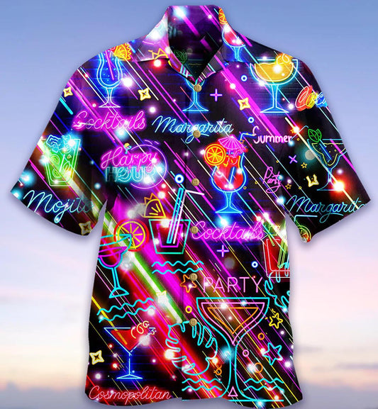 Diverse Cocktail Glass Happy Party Neon Colors Design Hawaiian Shirt, Hawaiian Shirt Gift, Christmas Gift