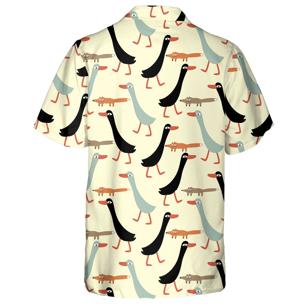 Hand Drawn Funny Duck And Fox Hawaiian Shirt, Hawaiian For Gift