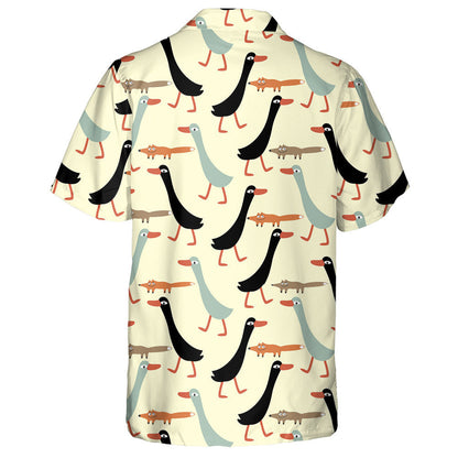Hand Drawn Funny Duck And Fox Hawaiian Shirt, Hawaiian For Gift
