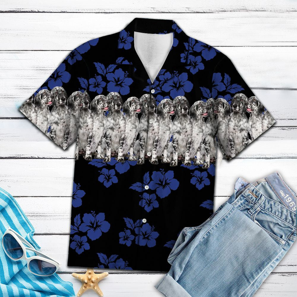 Awesome English Setter Tropical Hibiscus On Black Pattern Hawaiian Shirt, Hawaiian Shirt Gift, Christmas Gift