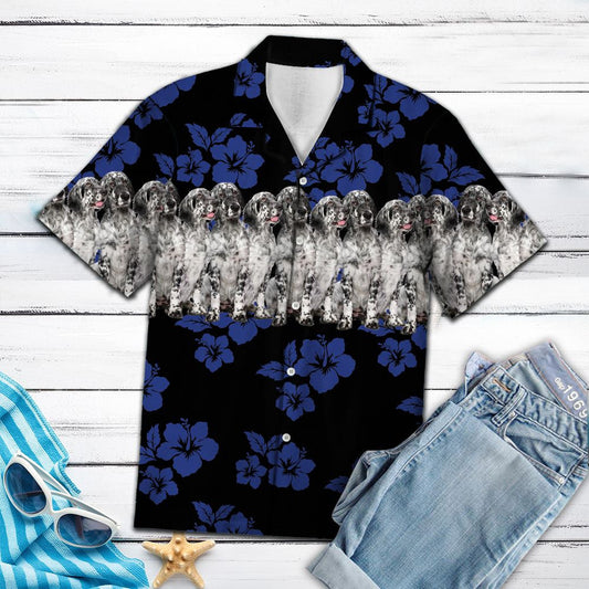 Awesome English Setter Tropical Hibiscus On Black Pattern Hawaiian Shirt, Hawaiian Shirt Gift, Christmas Gift