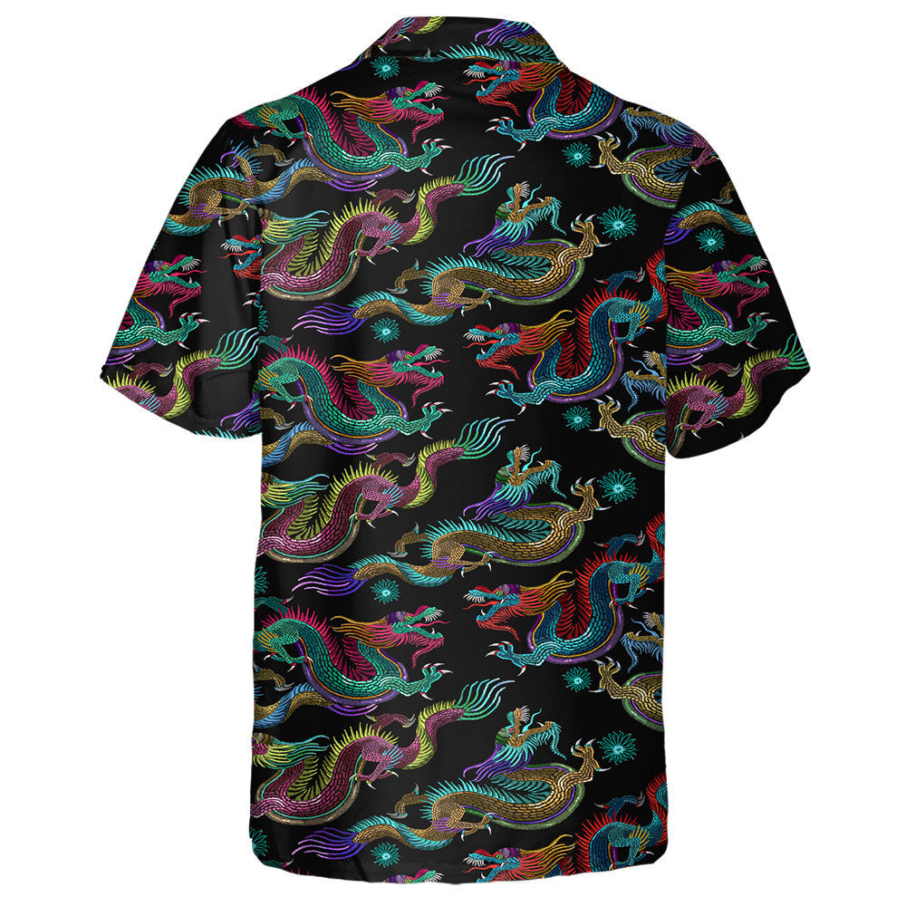 Chinese Classical Embroidery Asian Dragon On Black Hawaiian Shirt, Hawaiian Shirt Gift, Christmas Gift