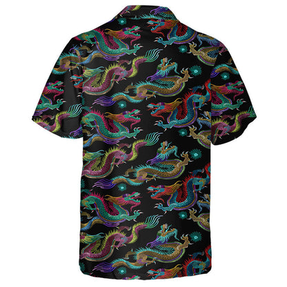 Chinese Classical Embroidery Asian Dragon On Black Hawaiian Shirt, Hawaiian Shirt Gift, Christmas Gift