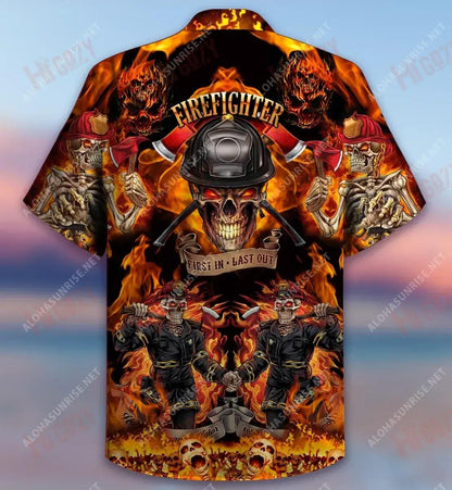 Firefighter First In Last Out Short Hawaiian Shirt Vacation Hawaiian T Shirts Custom Hawaiian Shirts Hawaiian Shirts For Women, Hawaiian Shirt Gift, Christmas Gift