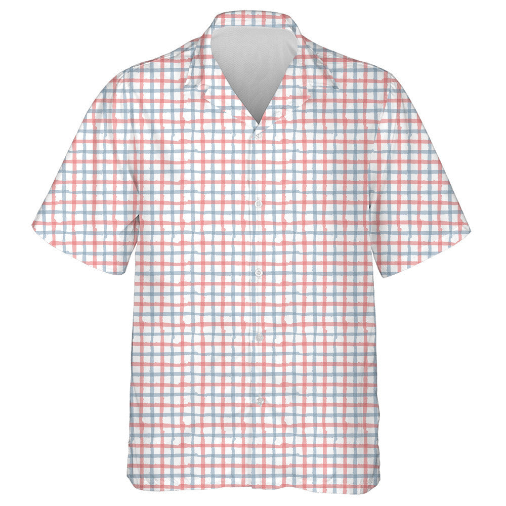 American Flag Colors Line Drawn Gingham Plaid Hawaiian Shirt, Hawaiian Shirt Gift, Christmas Gift