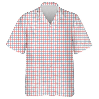 American Flag Colors Line Drawn Gingham Plaid Hawaiian Shirt, Hawaiian Shirt Gift, Christmas Gift
