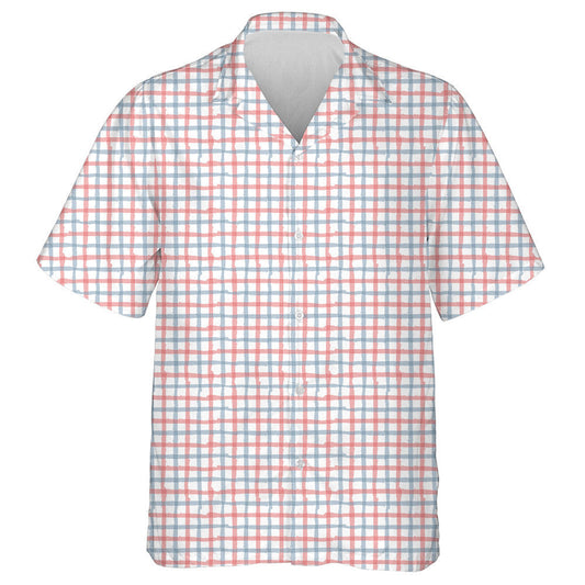 American Flag Colors Line Drawn Gingham Plaid Hawaiian Shirt, Hawaiian Shirt Gift, Christmas Gift