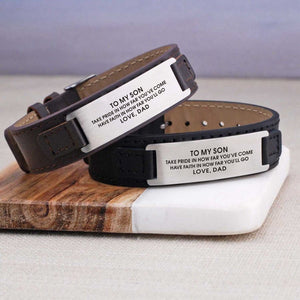 Dad To Son - Have Faith In How Far You Will Go Men's Leather Bracelet