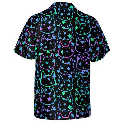Bright Cat Silhouettes And Scattering Stars Hawaiian Shirt, Hawaiian For Gift