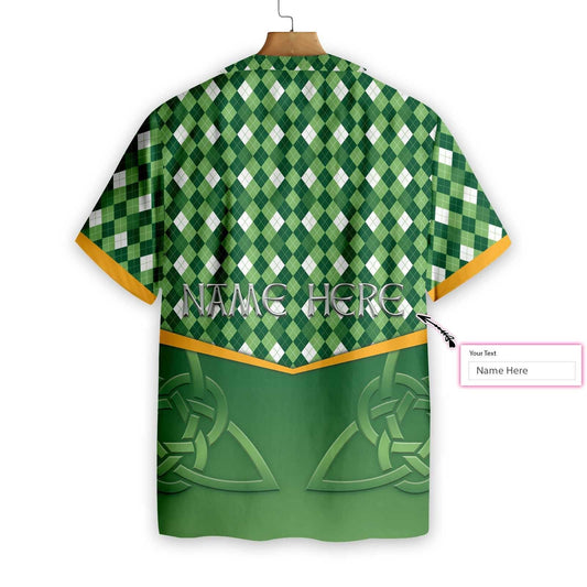 Ireland Green And White Rhombus With Celtic Custom Name Hawaiian Shirt, Hawaiian Shirt Gift, Christmas Gift