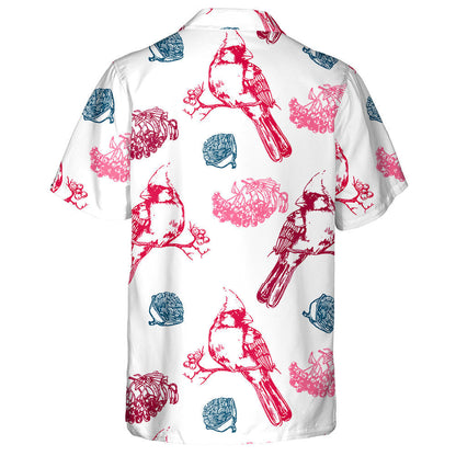 Little Funny Red Cardinal Bird Hand Drawing Hawaiian Shirt, Hawaiian Shirt Gift, Christmas Gift